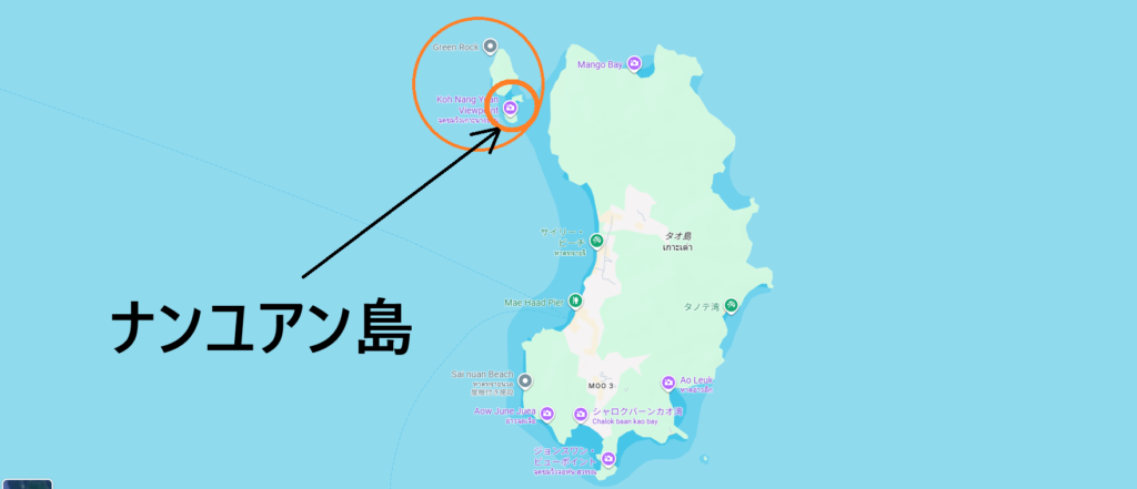 タオ島からナンユアン島へのアクセスマップ